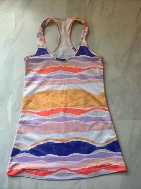 Size 8 lululemon Striped Multicolor Racerback Tank Top - Sunset Stripe